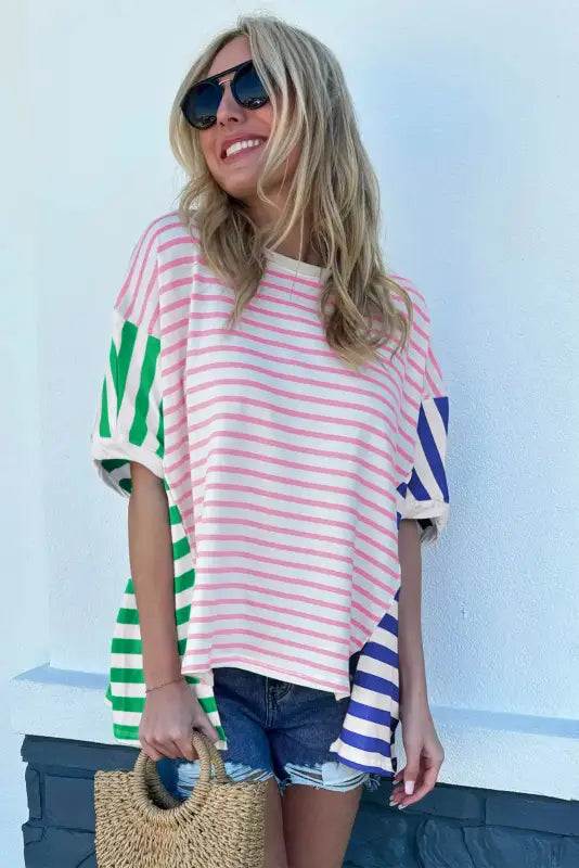 Baggy t shirt - stripe patchwork - t-shirts