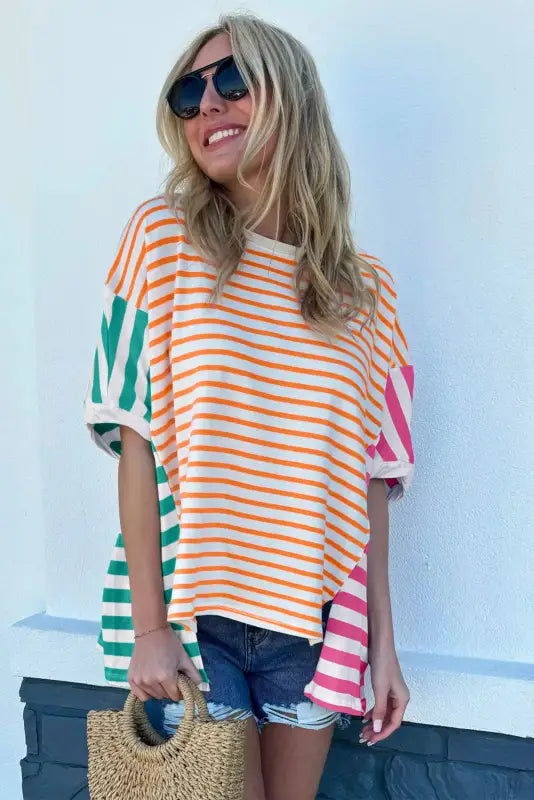 Baggy t shirt - stripe patchwork - t-shirts