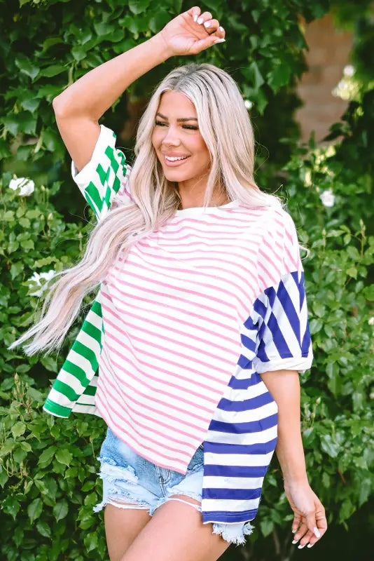 Baggy t shirt - stripe patchwork - t-shirts