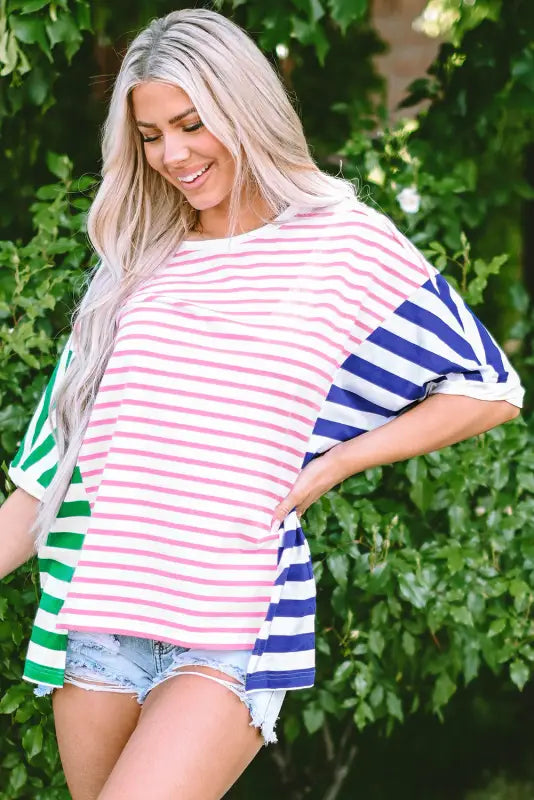 Baggy t shirt - stripe patchwork - t-shirts