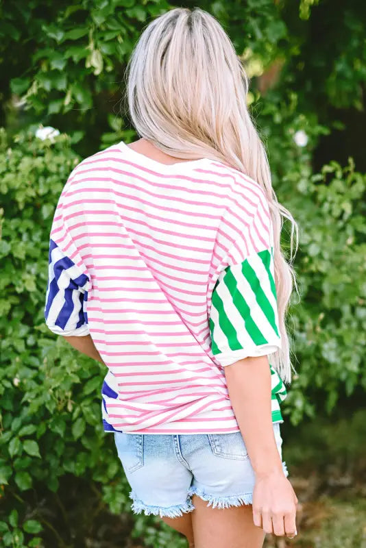 Baggy t shirt - stripe patchwork - t-shirts