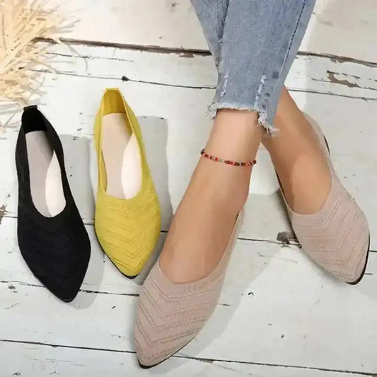 Ballet Flats - Pointed Toe Knitted Shoes - Fashionfitz