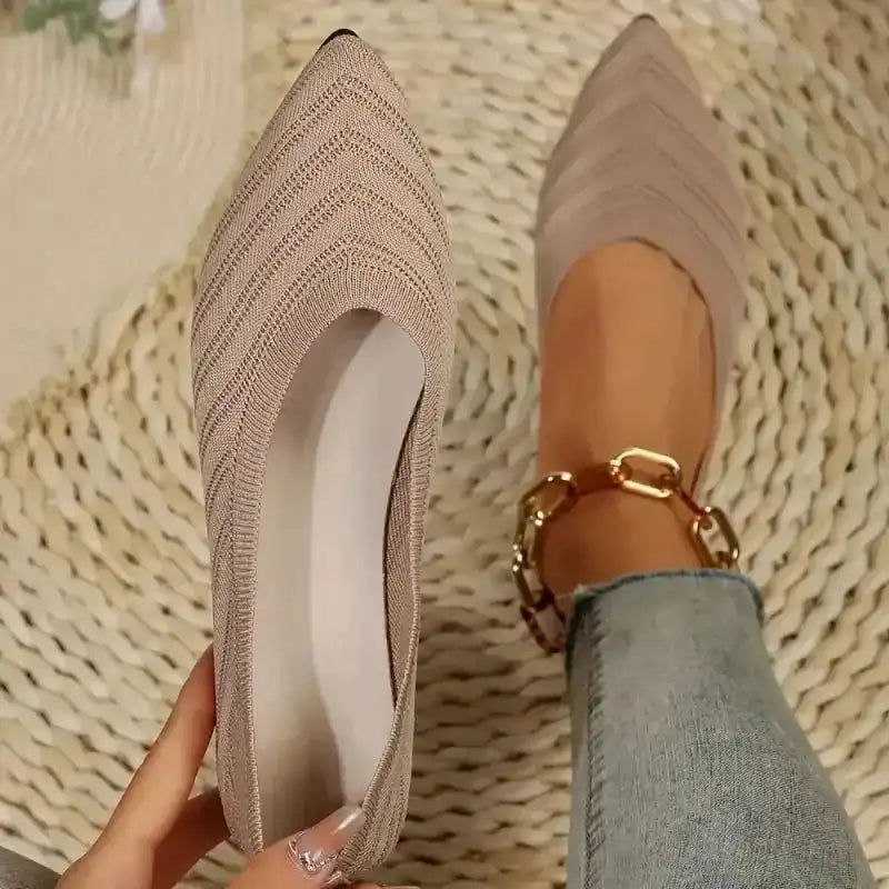 Ballet Flats - Pointed Toe Knitted Shoes - Fashionfitz