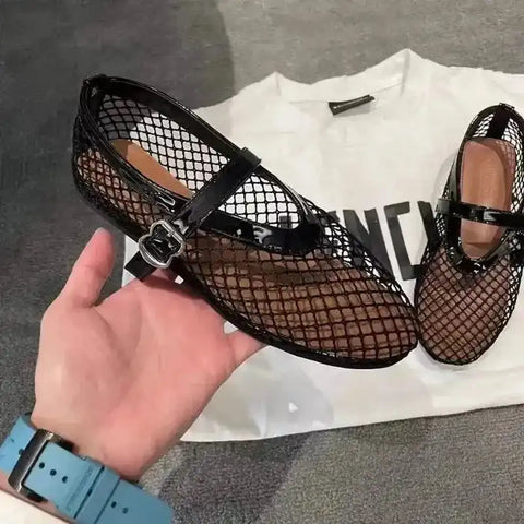 Ballet Mesh Mary Jane Flats - Fashionfitz