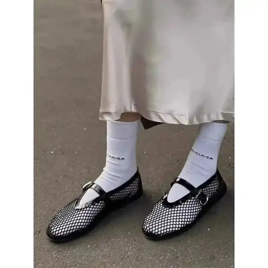 Ballet Mesh Mary Jane Flats - Fashionfitz