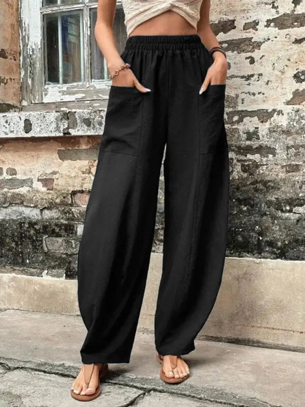 Barrel legs elastic pants trousers - black / s - leg