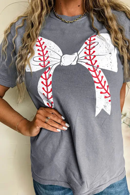 Baseball bowknot graphic casual tee