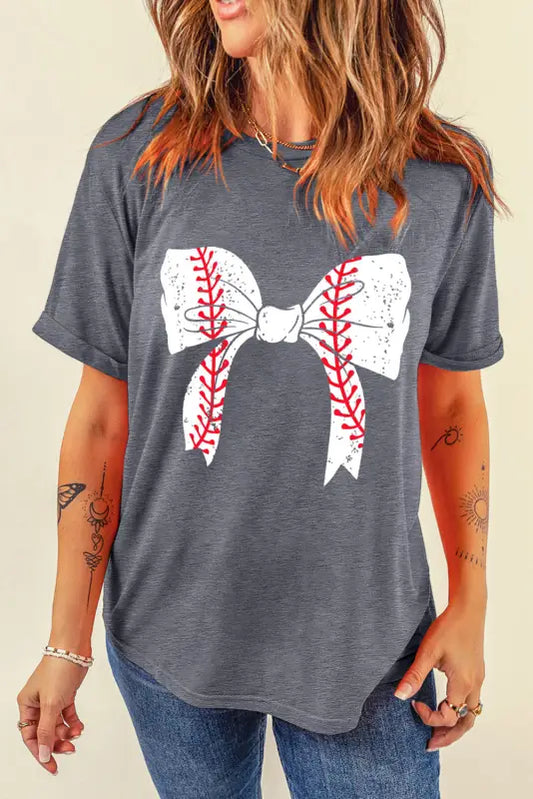 Baseball bowknot graphic casual tee