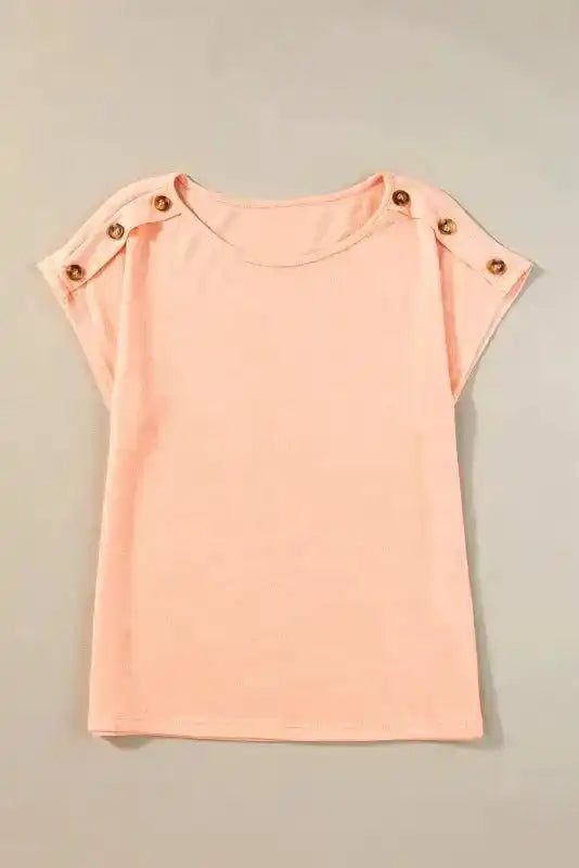 Close-up of Apricot Pink Bat Sleeve Casual T-Shirt showing bat sleeve gathering and warm apricot pink fabric — Fashionfitz