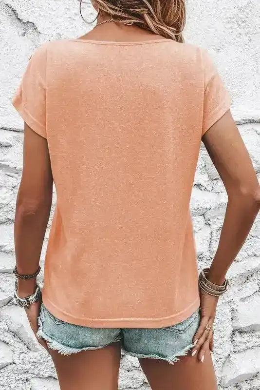 Back view of Apricot Pink Bat Sleeve Casual T-Shirt showing batwing sleeve silhouette and relaxed fit — Fashionfitz