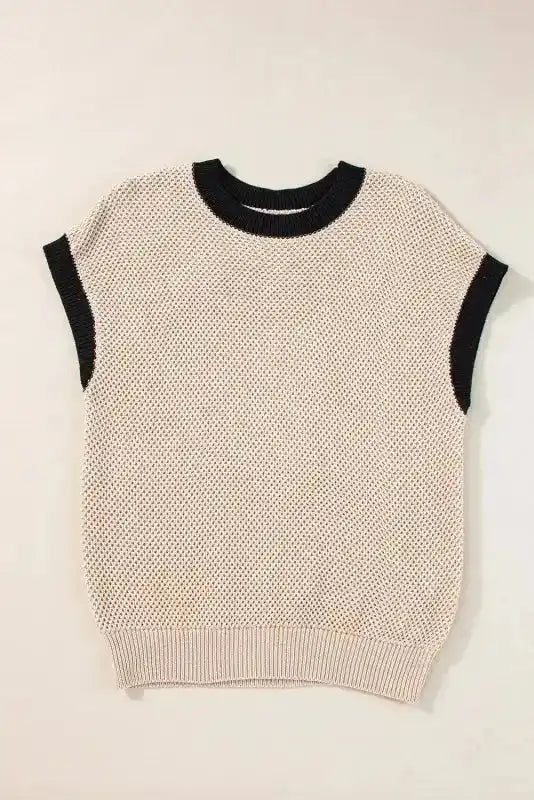 Batwing Sleeve Sweater Top - Light French Beige Contrast Trim - Fashionfitz