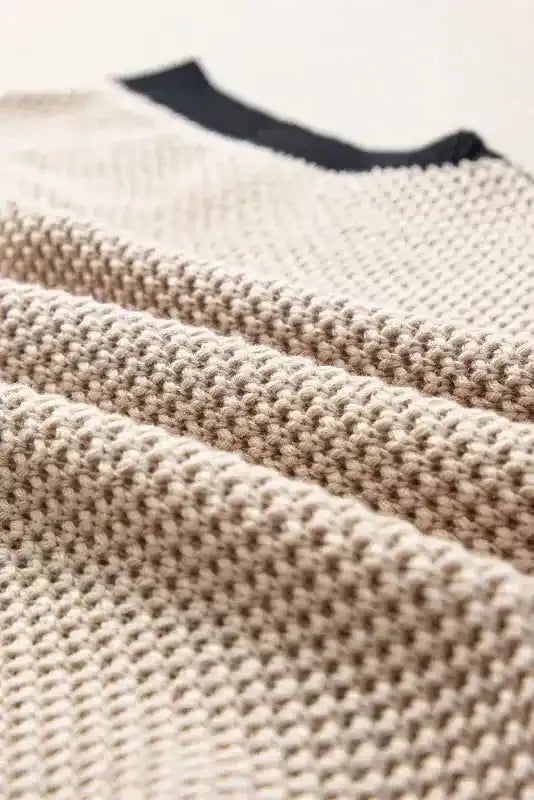 Batwing Sleeve Sweater Top - Light French Beige Contrast Trim - Fashionfitz