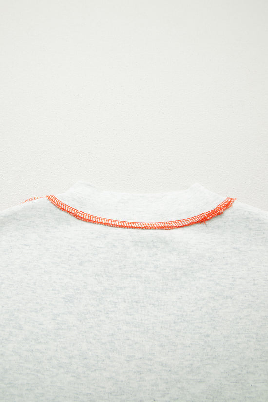Reversible Contrast Stitch Drop Shoulder High Neck Short Sleeve Tee