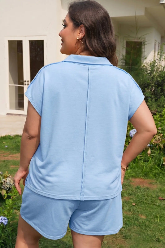 Women's polo shirt and shorts plus size set back view casual