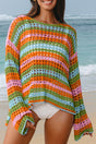 Stripe Open Knit Sweater Beach Cover Up Women UK
