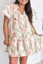 Pink Plus Size Floral Print Striped Detail Short Dress Women UK