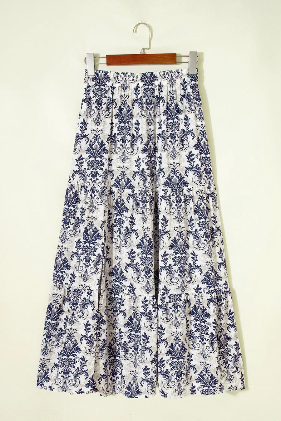 Bohemian Floral Print Tiered Maxi Skirt with Split — back view | Fashionfitz UK