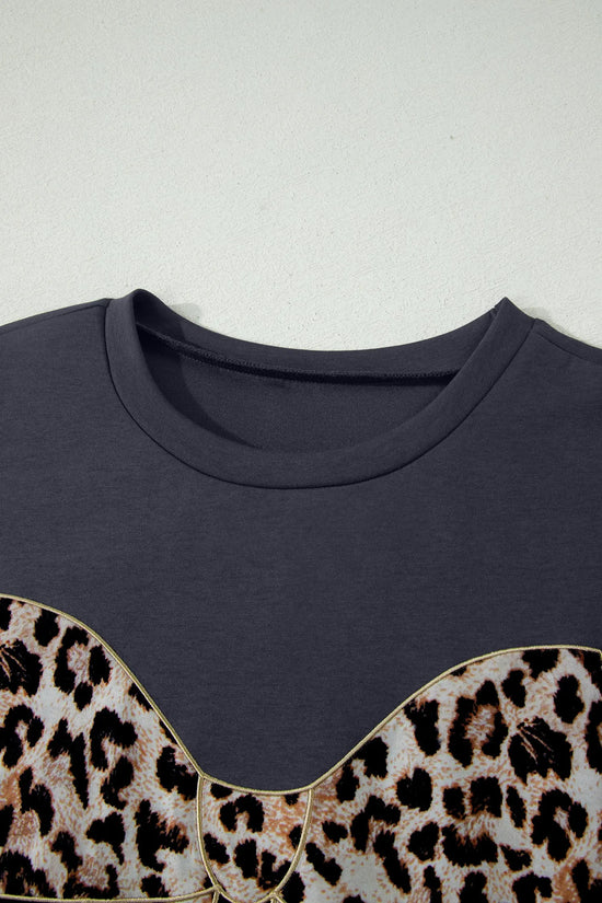 Leopard bow patch short sleeve t-shirt maxi dress thigh slit high waist dresses