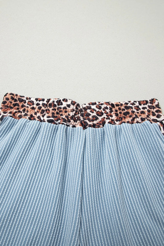 Leopard trim twist ribbed short set two piece outfit sets