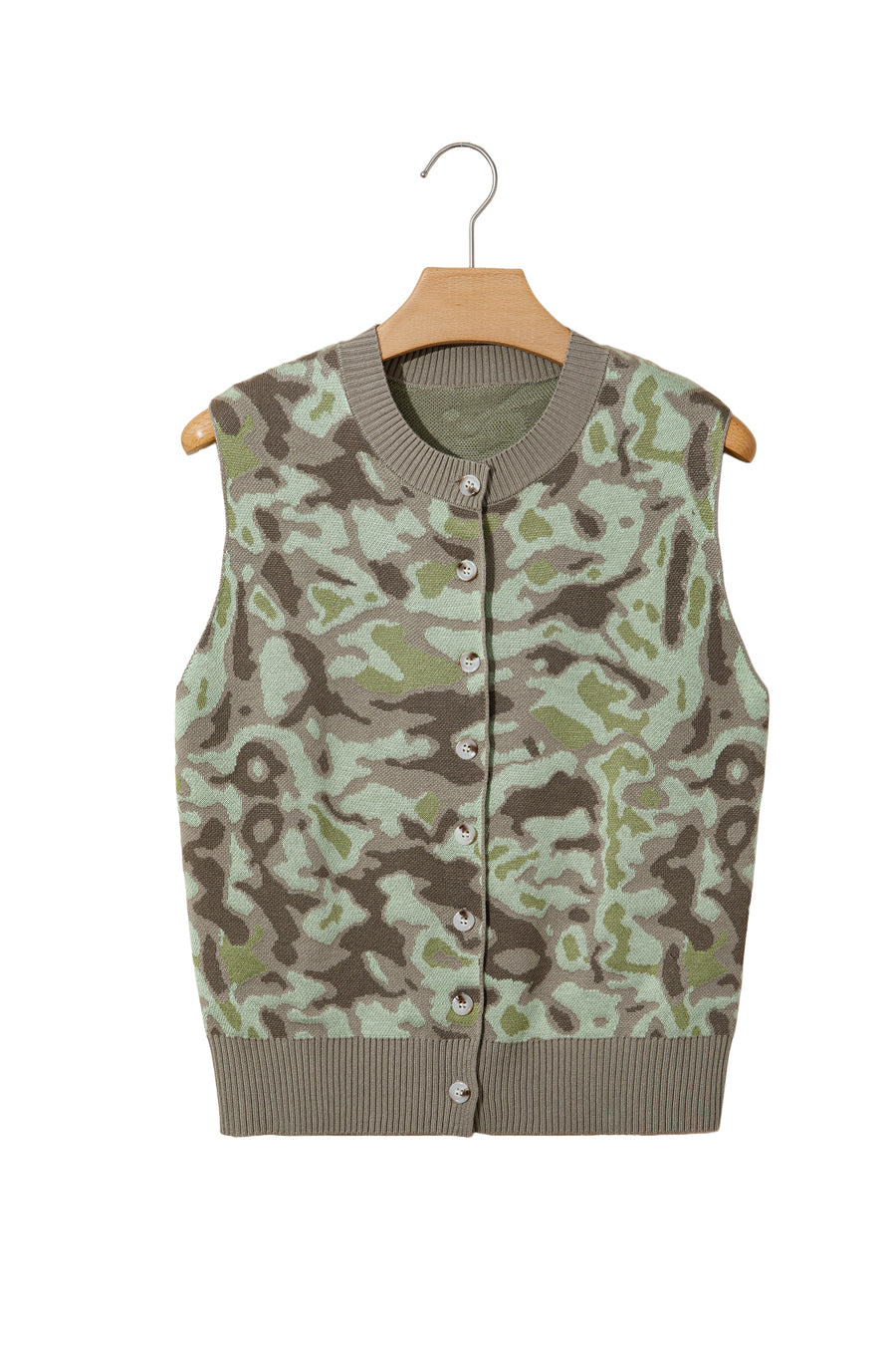 Camo Print Button Front Loose Sweater Vest Women UK