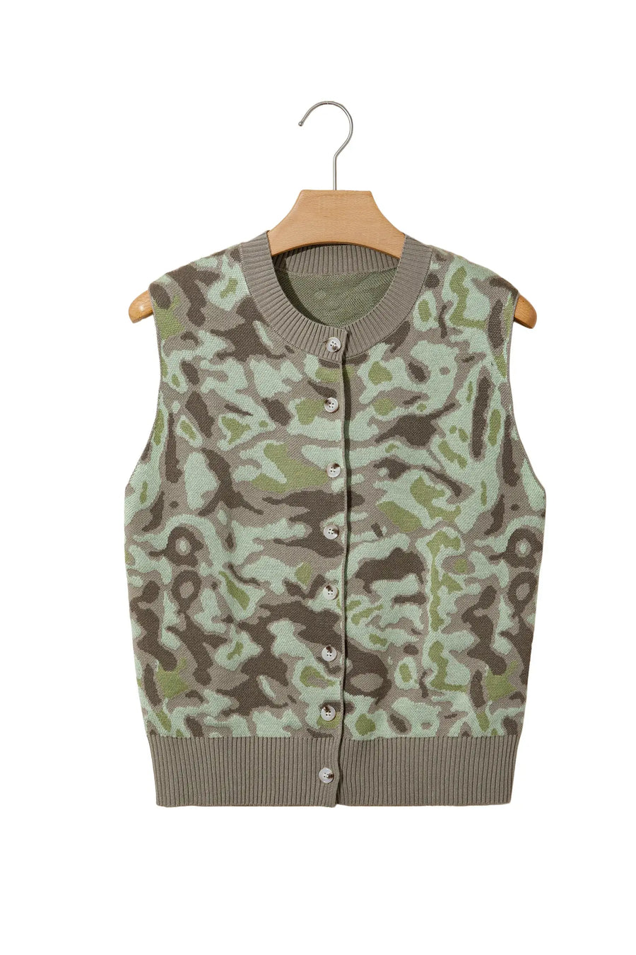 Camo Print Button Front Loose Sweater Vest Women UK