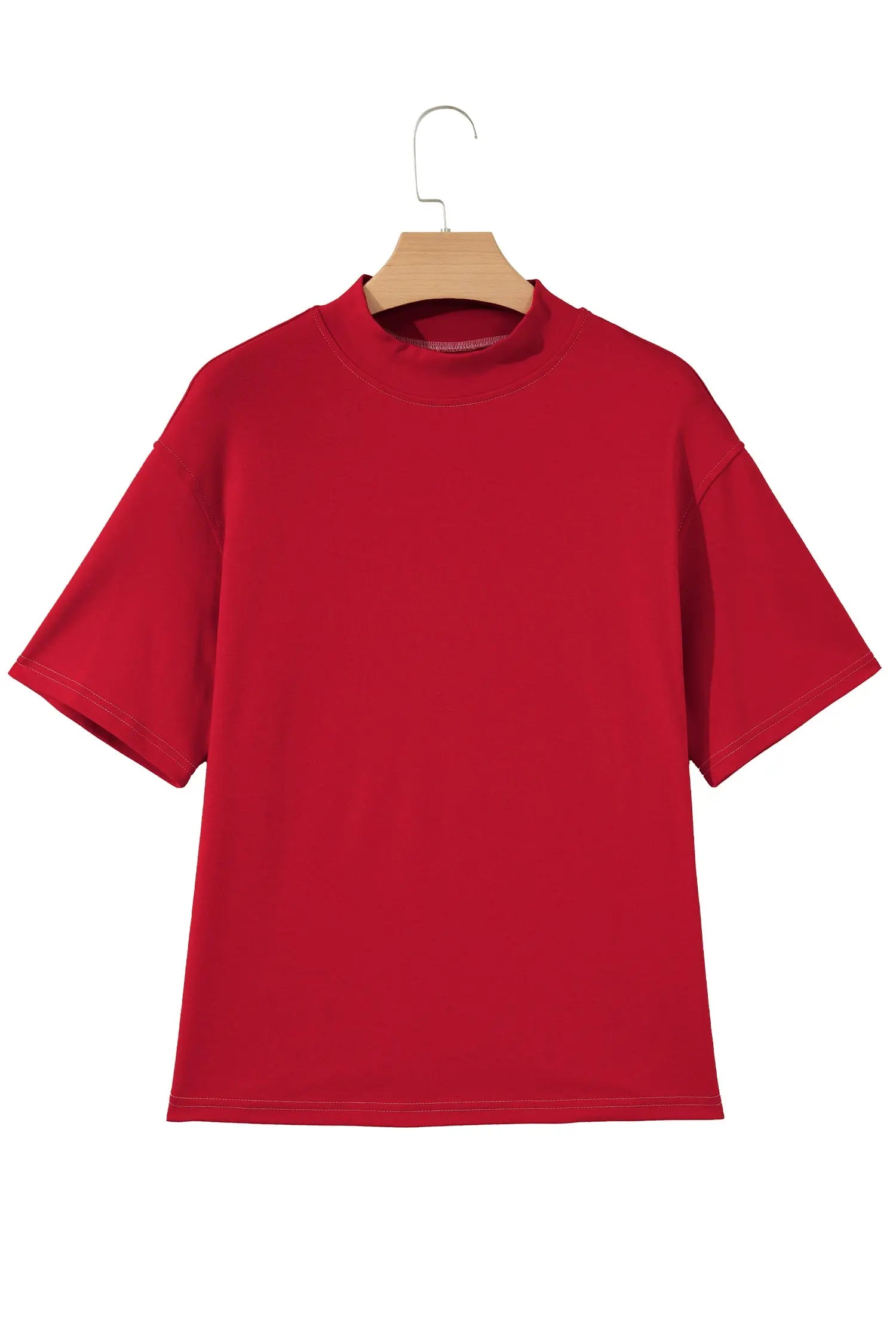 Reversible Contrast Stitch Drop Shoulder High Neck Short Sleeve Tee
