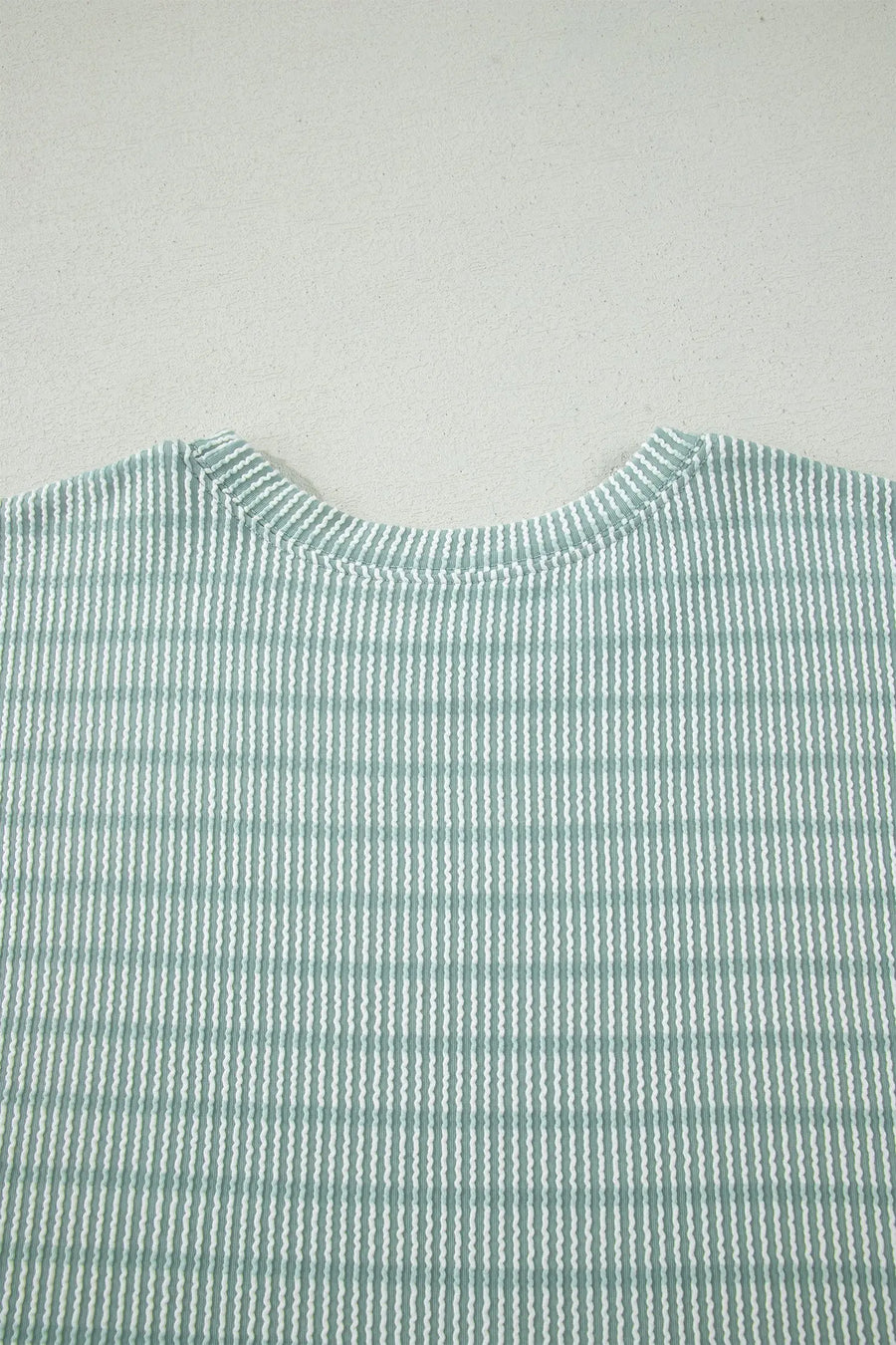 Stripe Raised Rib Loose Tee & Drawstring Elastic Waist Shorts Set