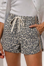 Leopard Stripe Drawstring High Waist Denim Shorts Women UK