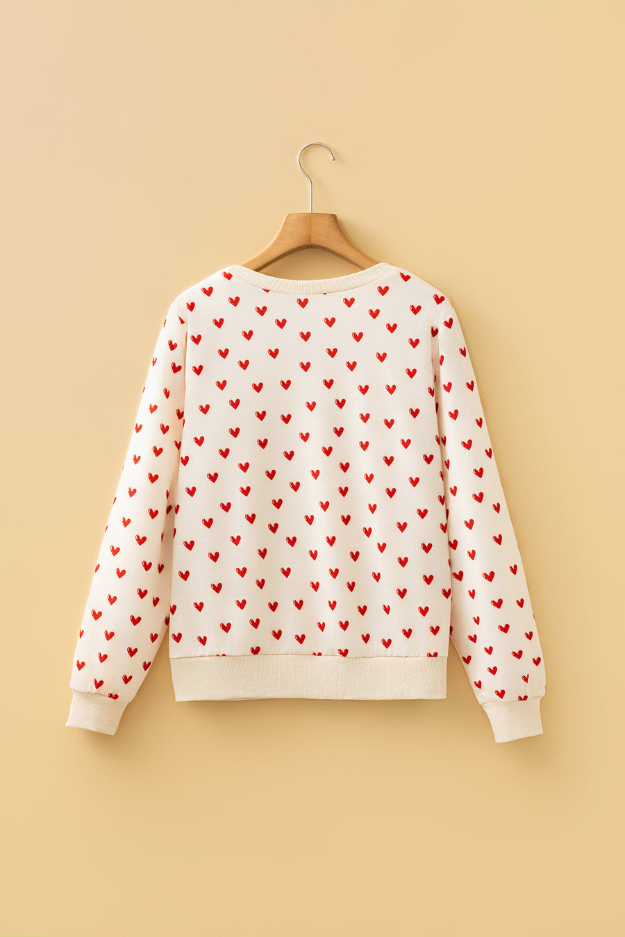 Heart Print Round Neck Long Sleeve Sweatshirt