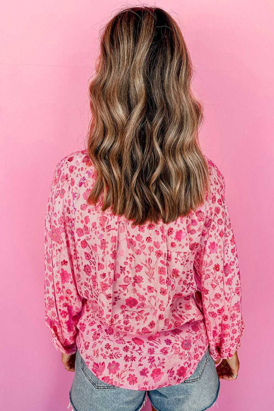 Back view of Pink Floral Lightweight Blouse showing floral print and relaxed fit, ideal for spring daily wear.