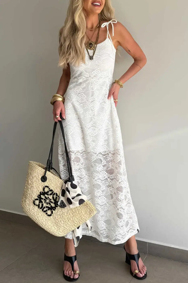 White lace overlay spaghetti strap maxi dress dresses