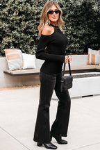 Black Cold Shoulder Choker Neck Sweater