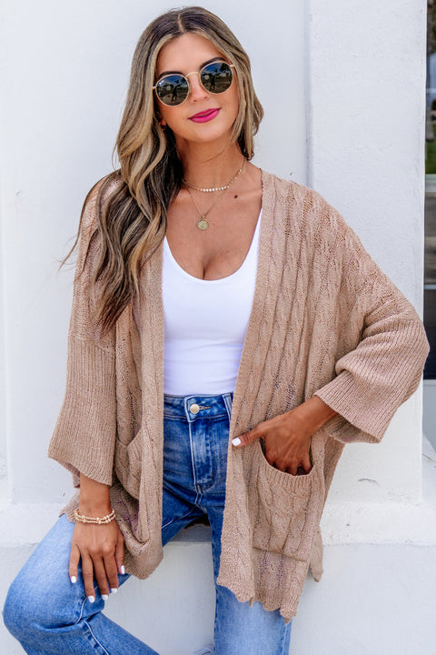 Hollowed Pattern Knit Drop Shoulder Cardigan Women UK