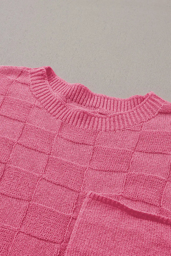Lattice short sleeve sweater - pink sweaters
