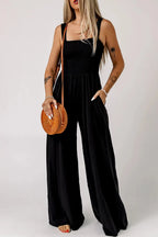 Smocked Wide Leg Jumpsuit - Fashionfitz