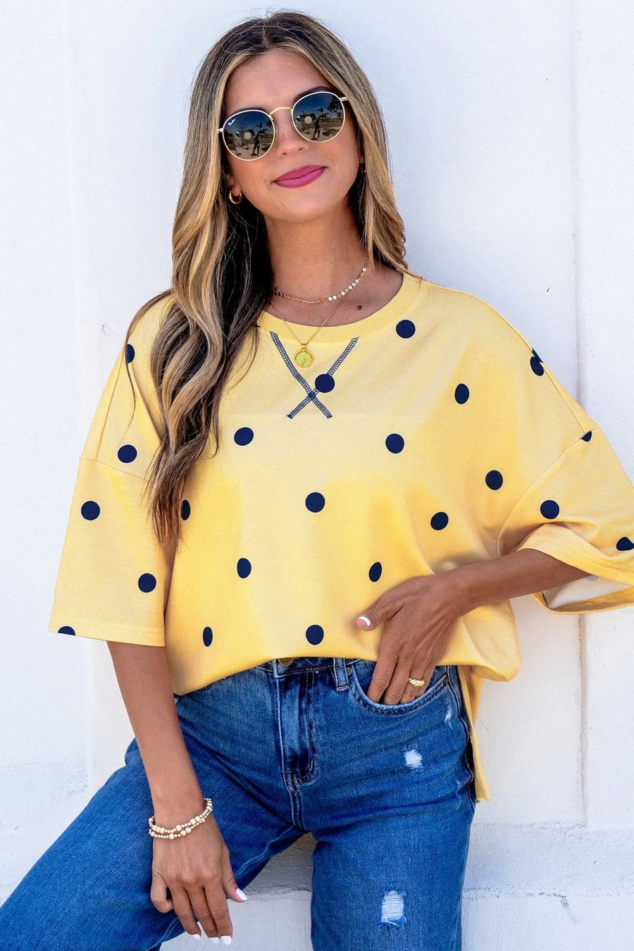Polka Dot Crossed Seam Detail Oversized Tee Women UK
