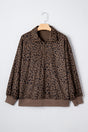 Brown Leopard Print Corduroy Half-Zip Jumper