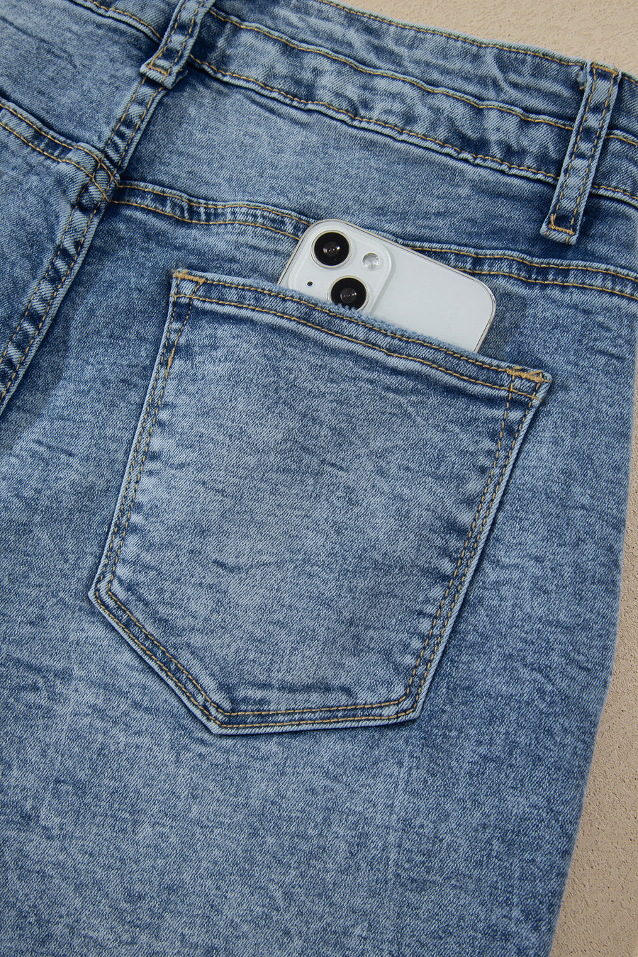 Acid Wash Pocket Detail High Waist Flare Jeans Women UK