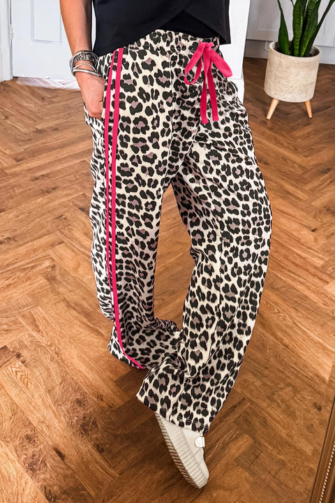 Side Stripe Leopard Wide Leg Trousers Women UK