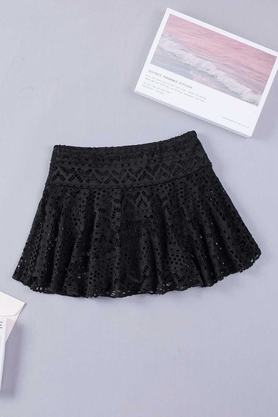 Black Crochet Lace Swim Skorts