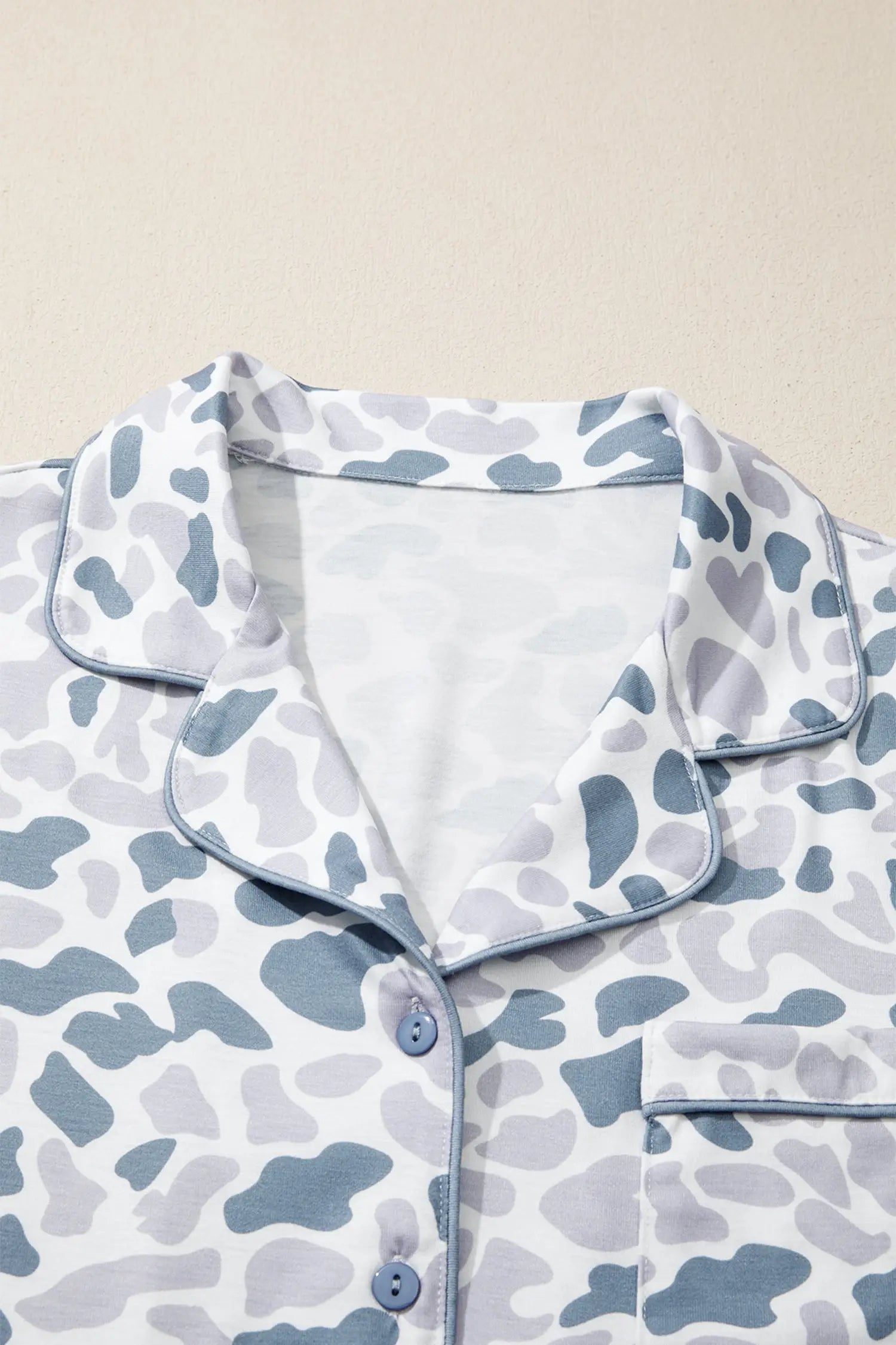 Camouflage print lapel shirt & shorts 2-piece pyjama set beige pajamas