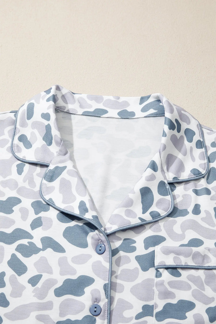 Camouflage print lapel shirt & shorts 2-piece pyjama set beige pajamas
