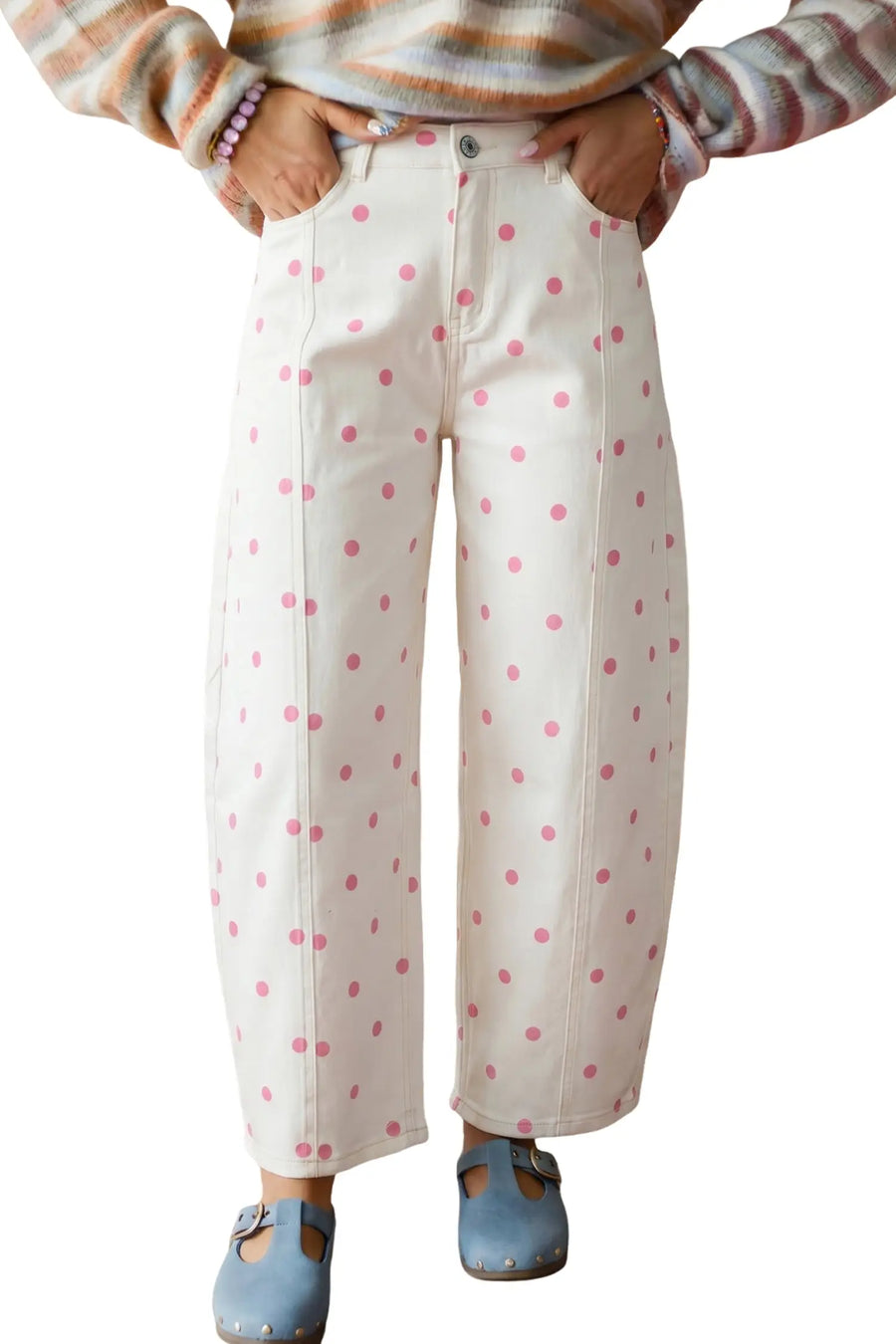 Polka Dot Seam Detail Barrel Jeans Women UK