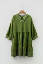 Stitch Detail Tiered V Neck Dress