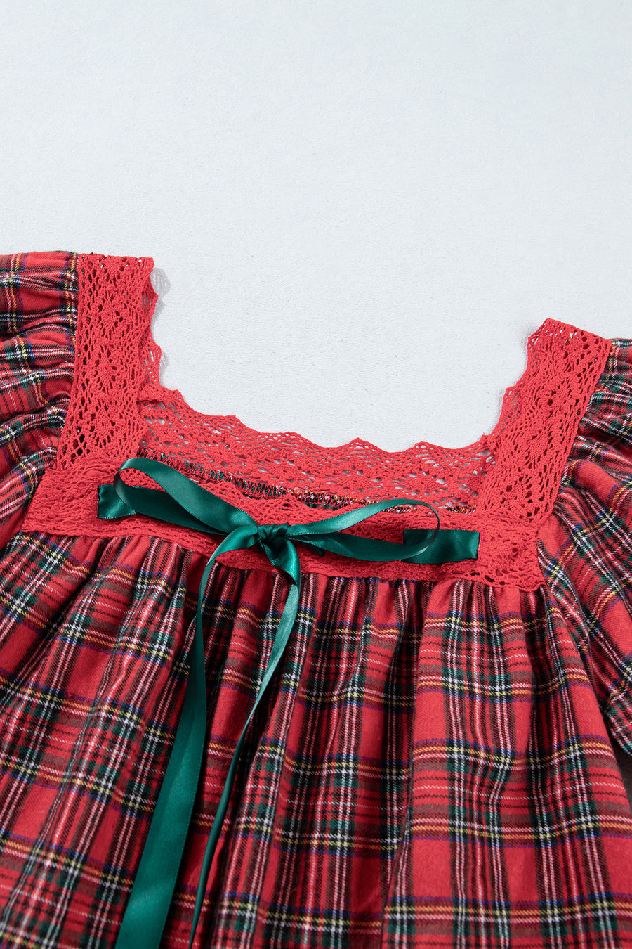 Red Plaid Square Collar Lace Trim Shift Mini Dress Women UK