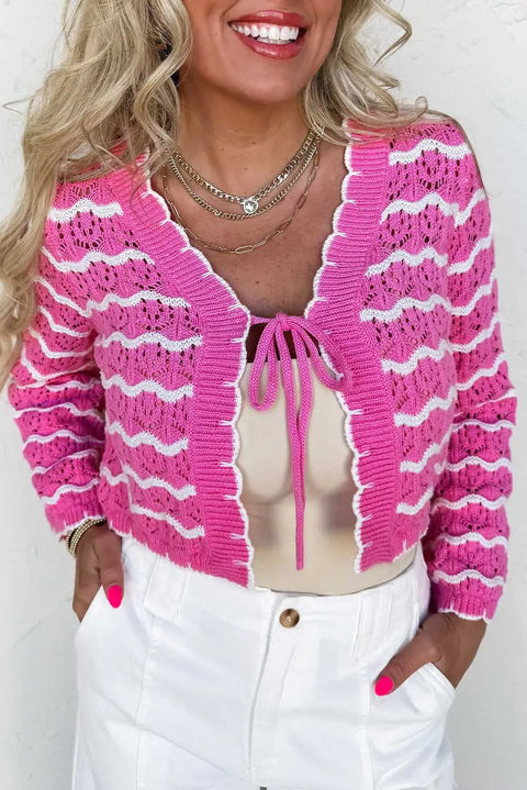 Pink stripe crochet cropped cardigan cardigans