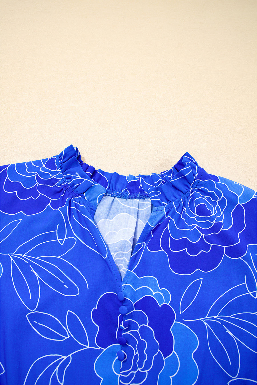 Blue Floral Ruffled Hem V Neck Short Sleeve Flowy Mini Dress Women UK