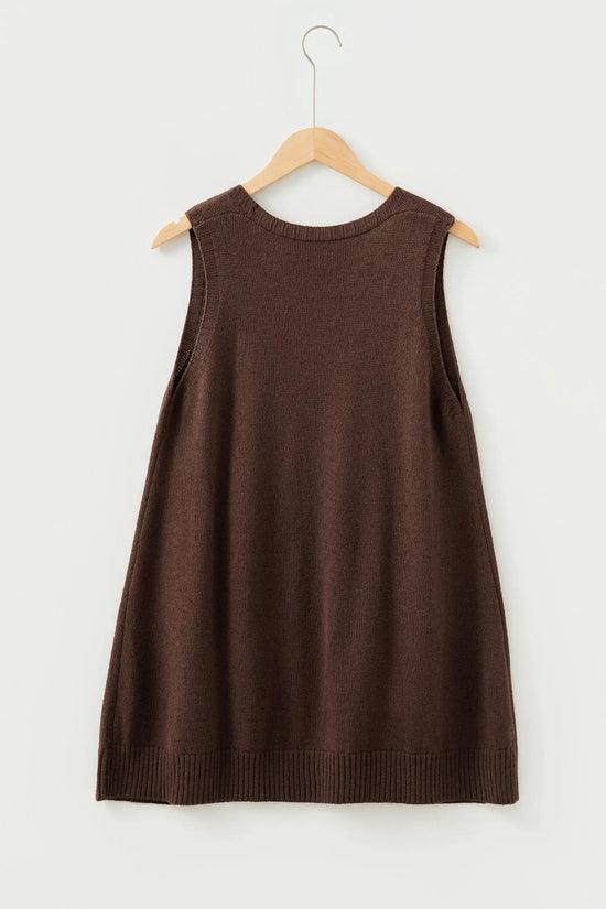 Jet stream ribbed deep v neckline front pocketed loose tunic sweater vest