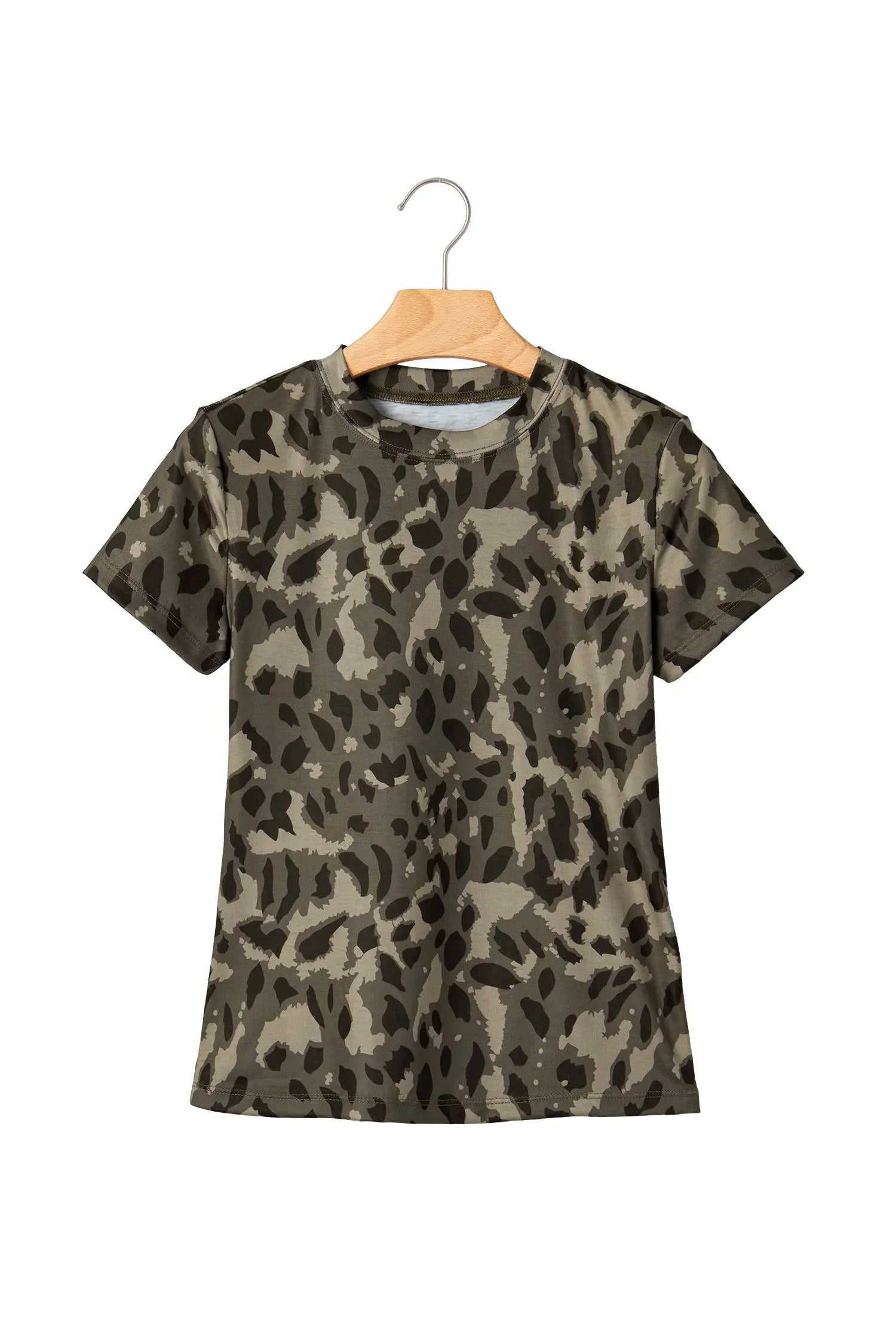 Leopard print slim tee mock neck short sleeve fitted sheath t-shirts