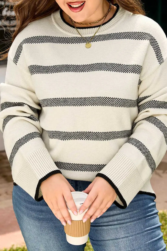 Women’s apricot striped bell sleeve jumper | fashionfitz uk